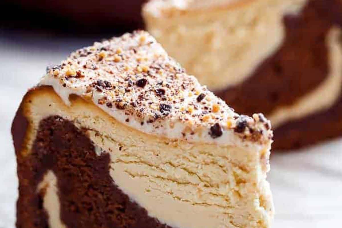 Close-up shot of Chocolate Peanut Butter Cheesecake. - 10