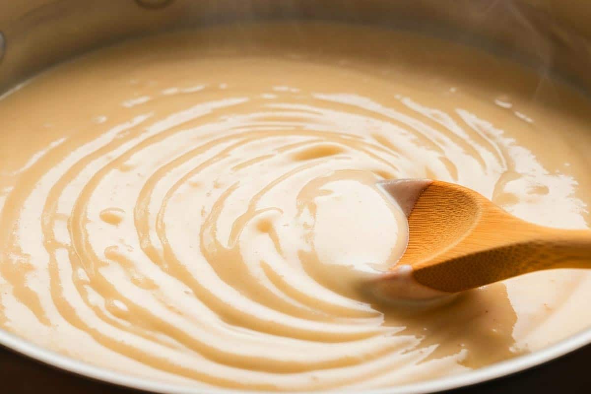 Thick, smooth, and creamy sauce.
