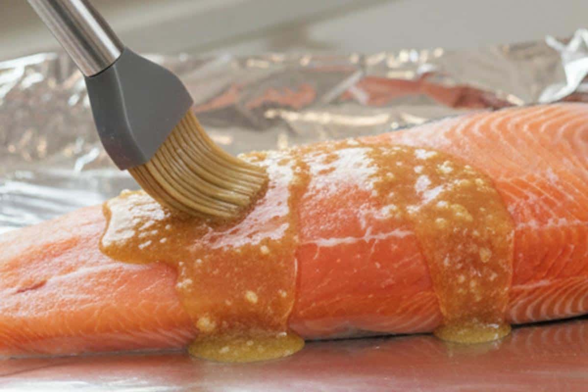 Brushed the salmon with honey garlic sauce.