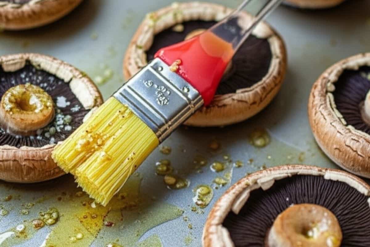 brush the portobello cap with the garlic oil mixture