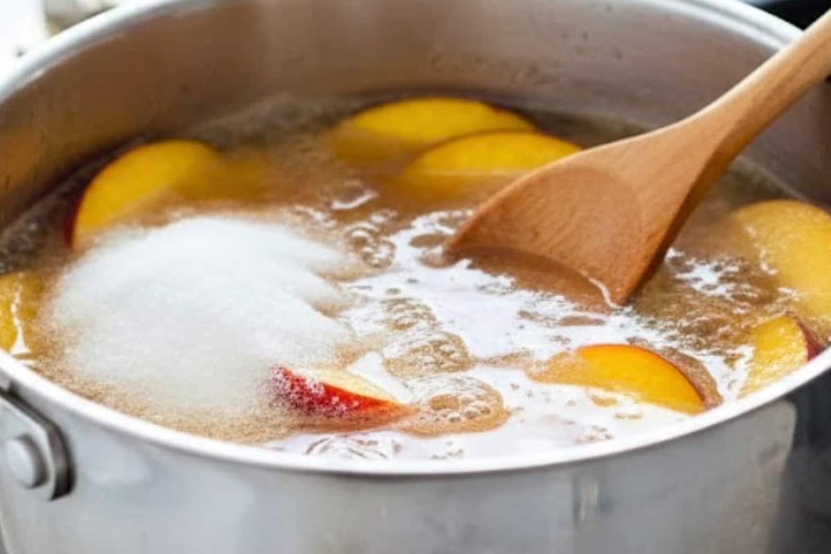 In a saucepan, combine the peach, sugar, water, and vanilla.