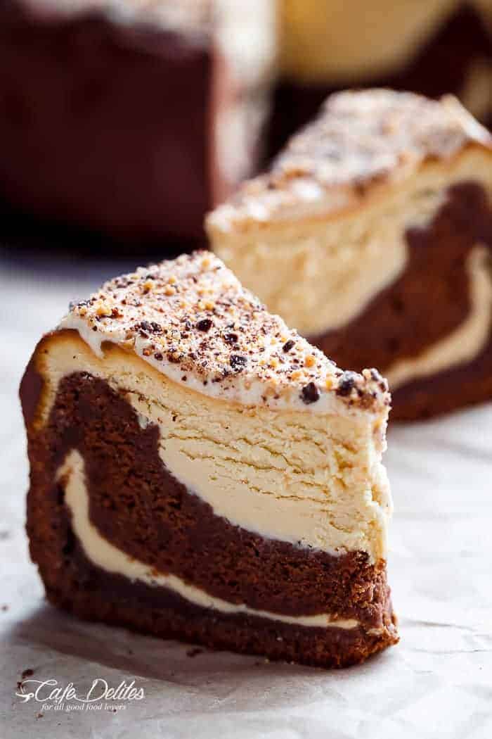 Chocolate Peanut Butter Cheesecake Cake made in the ONE pan! Creamy peanut butter cheesecake bakes on top of a fudgy chocolate cake for the ultimate dessert! | https://cafedelites.com