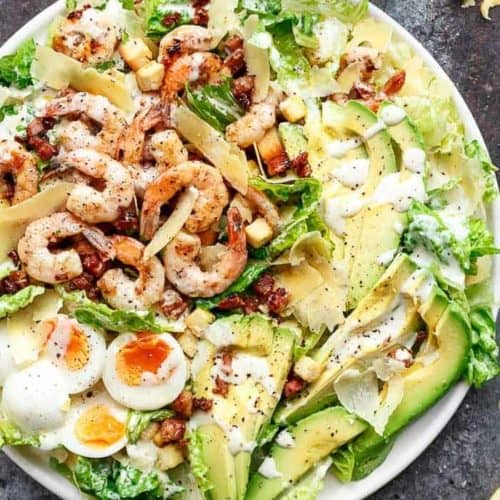 Shrimp Caesar Salad with Yogurt Dressing - FeelGoodFoodie