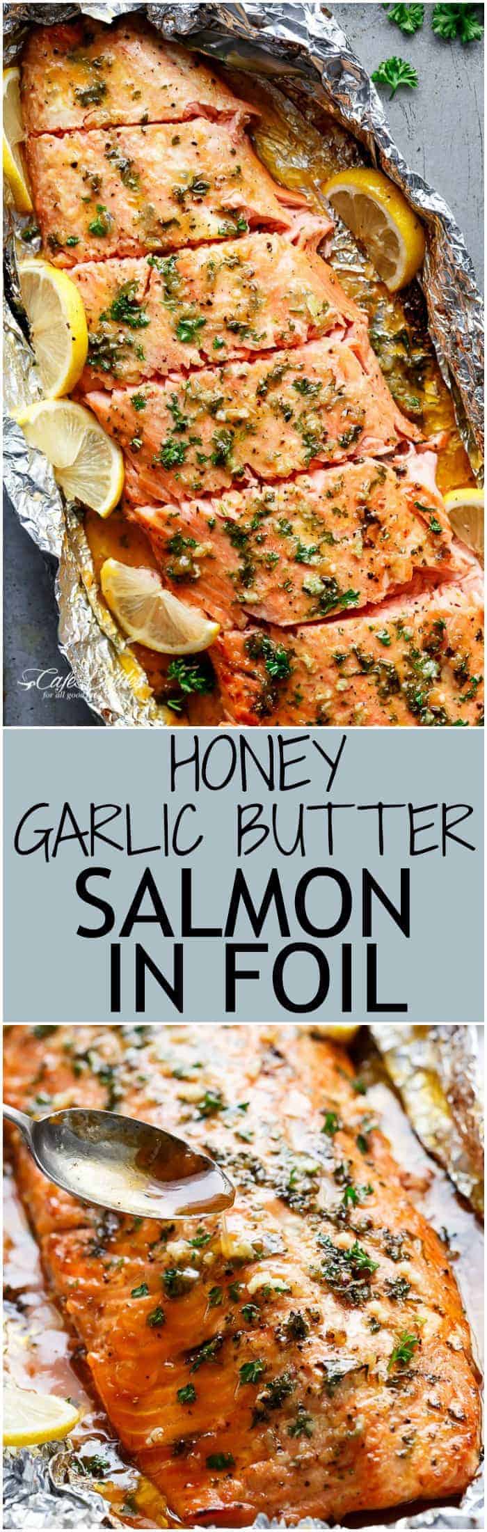 Honey Garlic Butter Salmon Foil Collage 