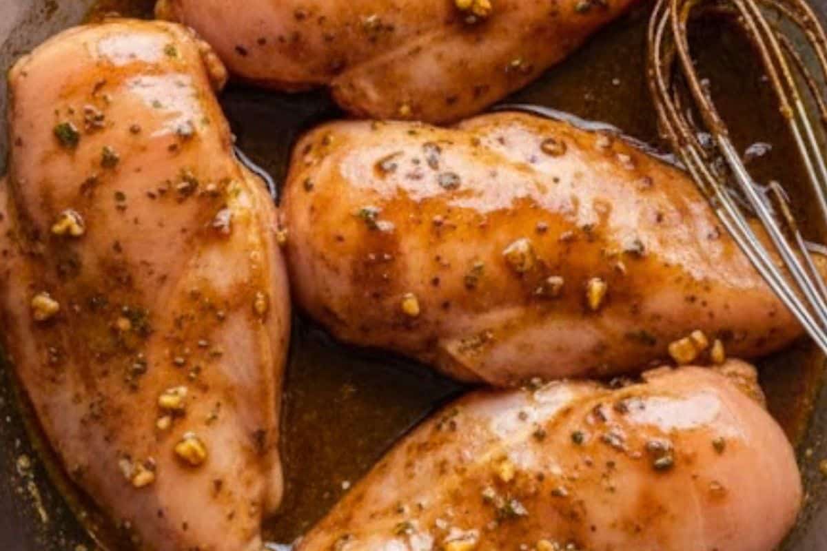 Whisk together all dressing ingredients until well combined. Pour a few tablespoons into a bowl, add the chicken, and coat.