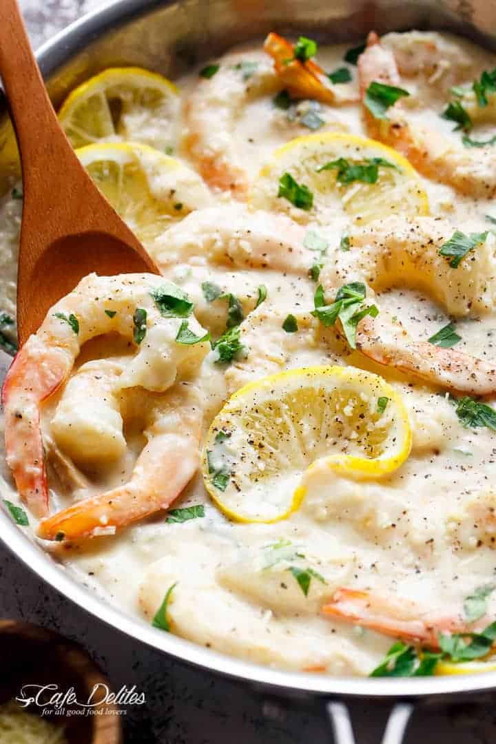 Creamy Lemon Parmesan Shrimp | https://cafedelites.com