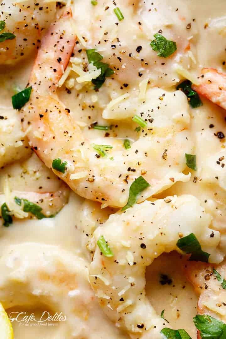 Gambas cremosas al limón y parmesano |