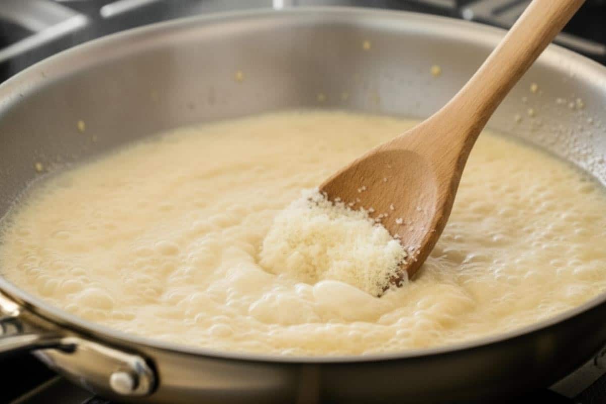 Stirred in the parmesan to the pan.