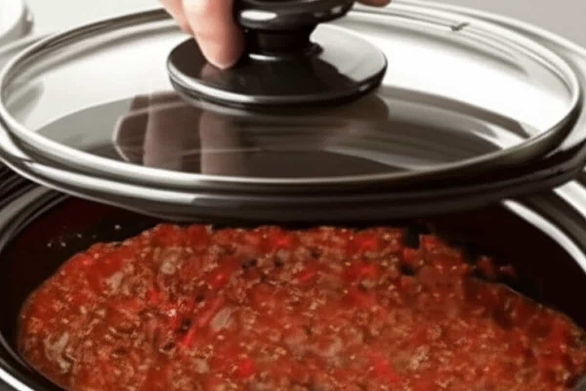 Covering the slow cooker.