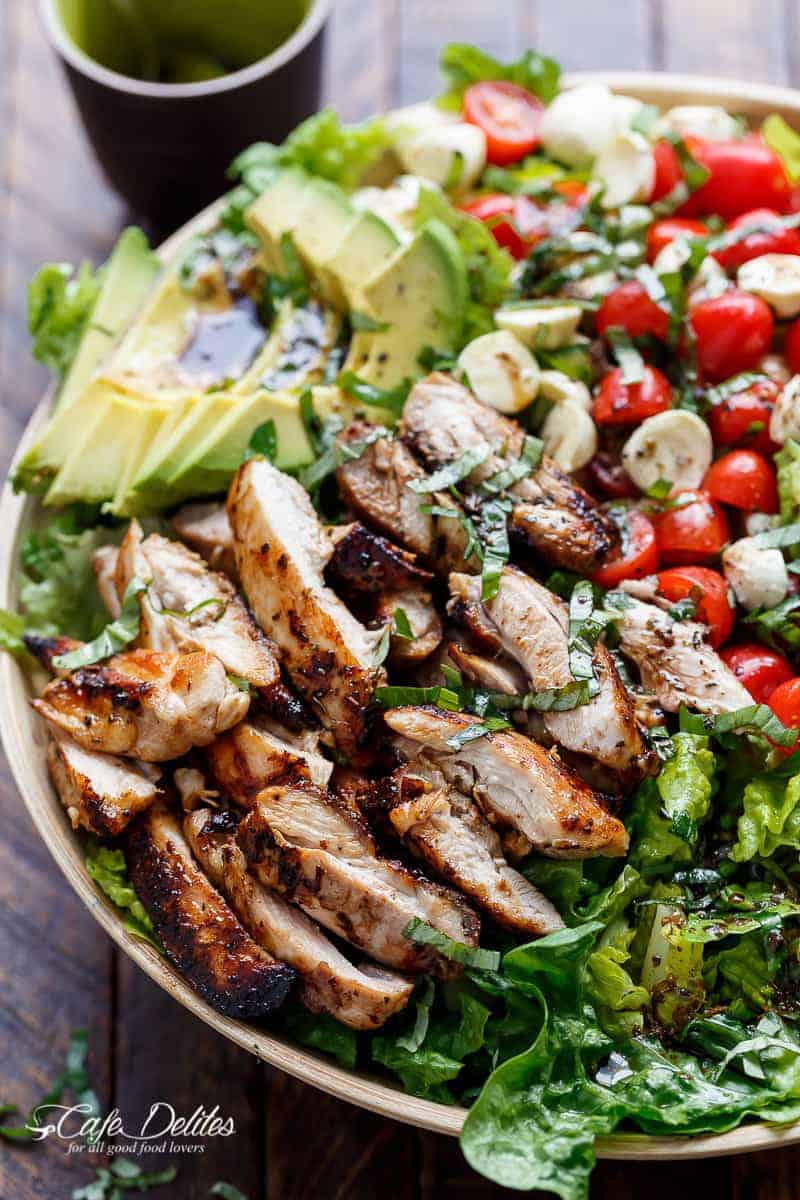 Balsamic Chicken Avocado Caprese Salad is a quick and easy meal in a salad Chicken Avocado Caprese Salad