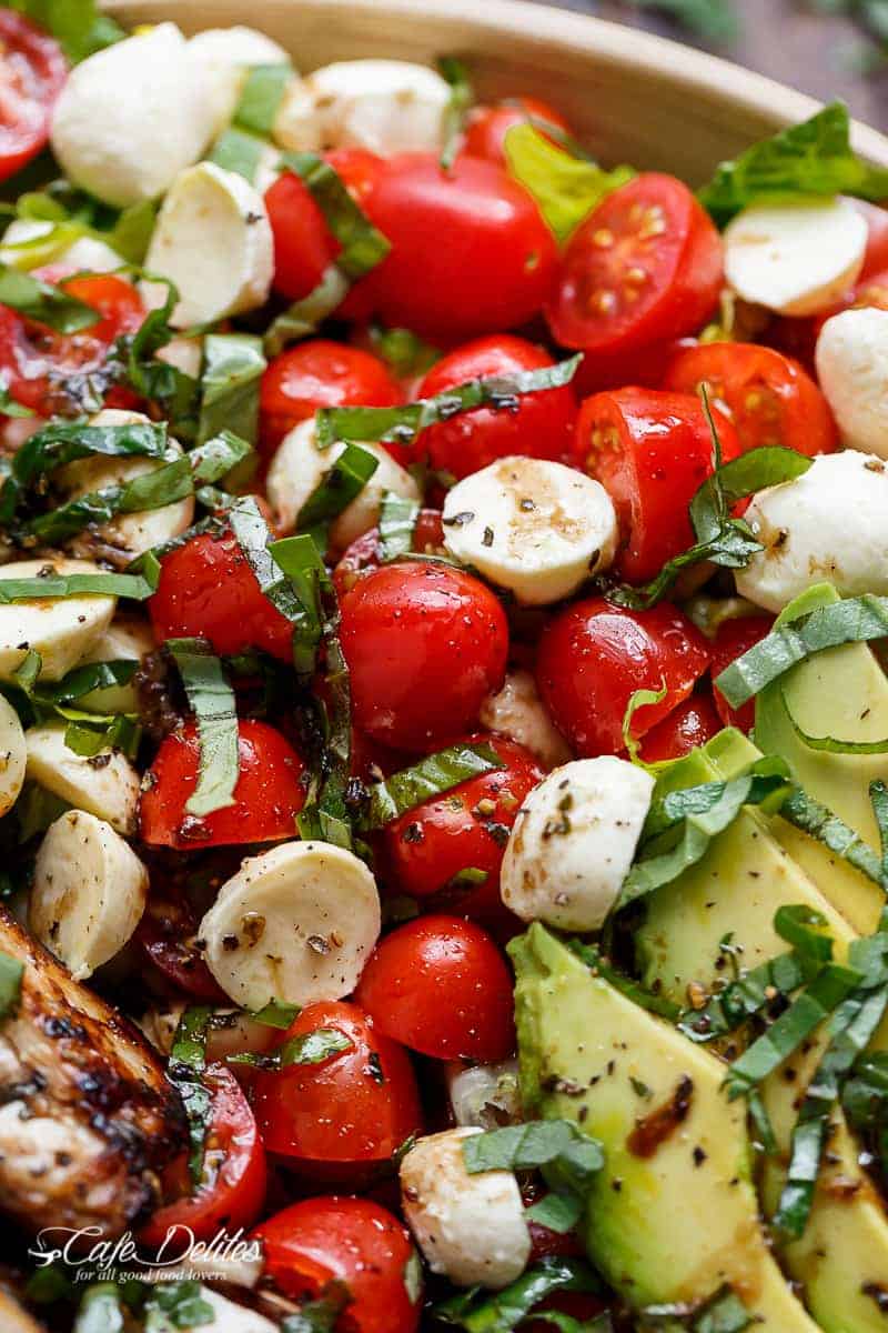 Balsamic Chicken Avocado Caprese Salad is a quick and easy meal in a salad Chicken Avocado Caprese Salad