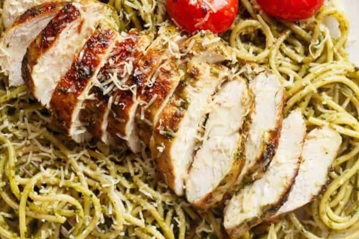 Slice the chicken and arranged over the spaghetti and tomatoes. Add freshly grated parmesan on top.