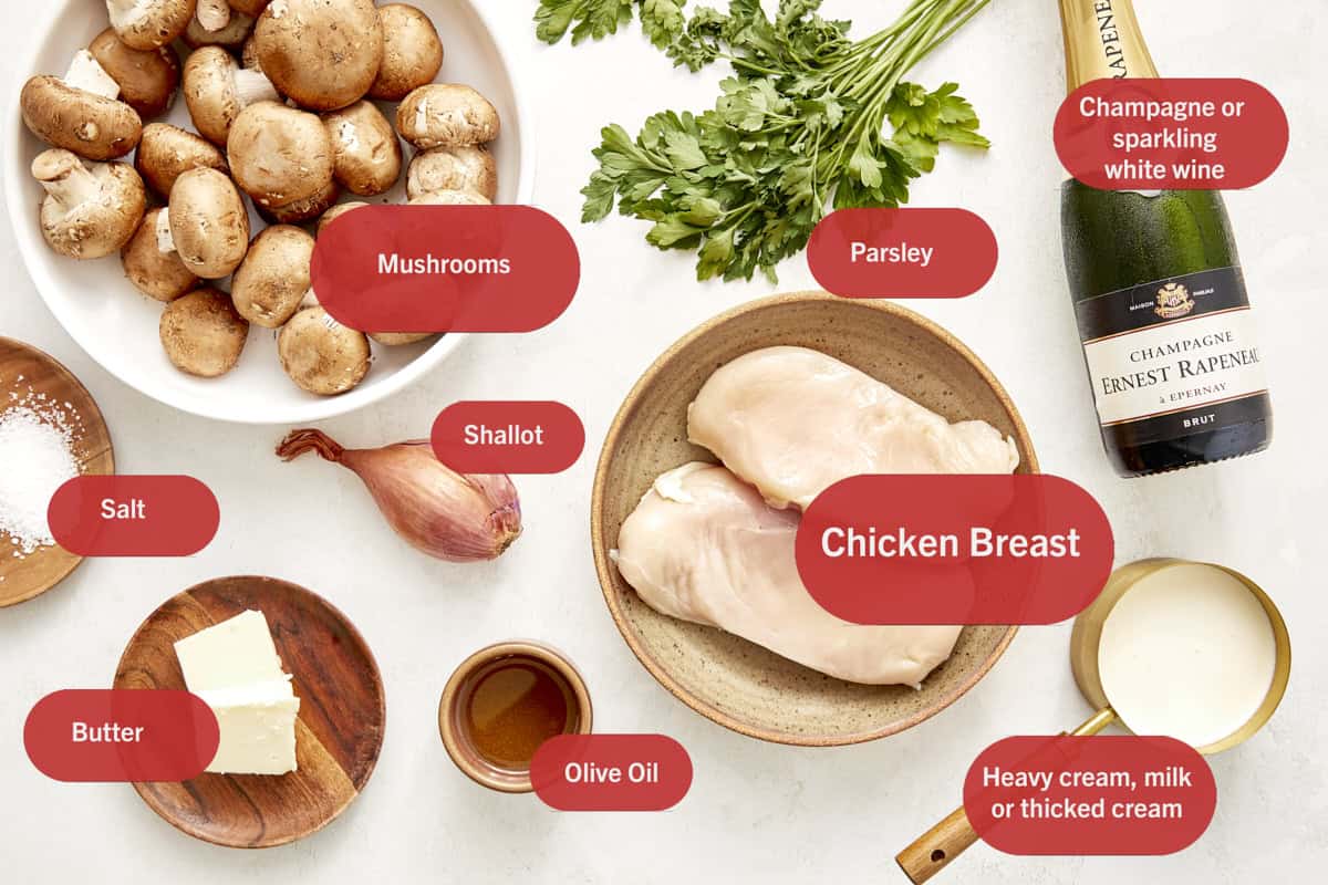 Fresh ingredients for creamy champagne chicken.