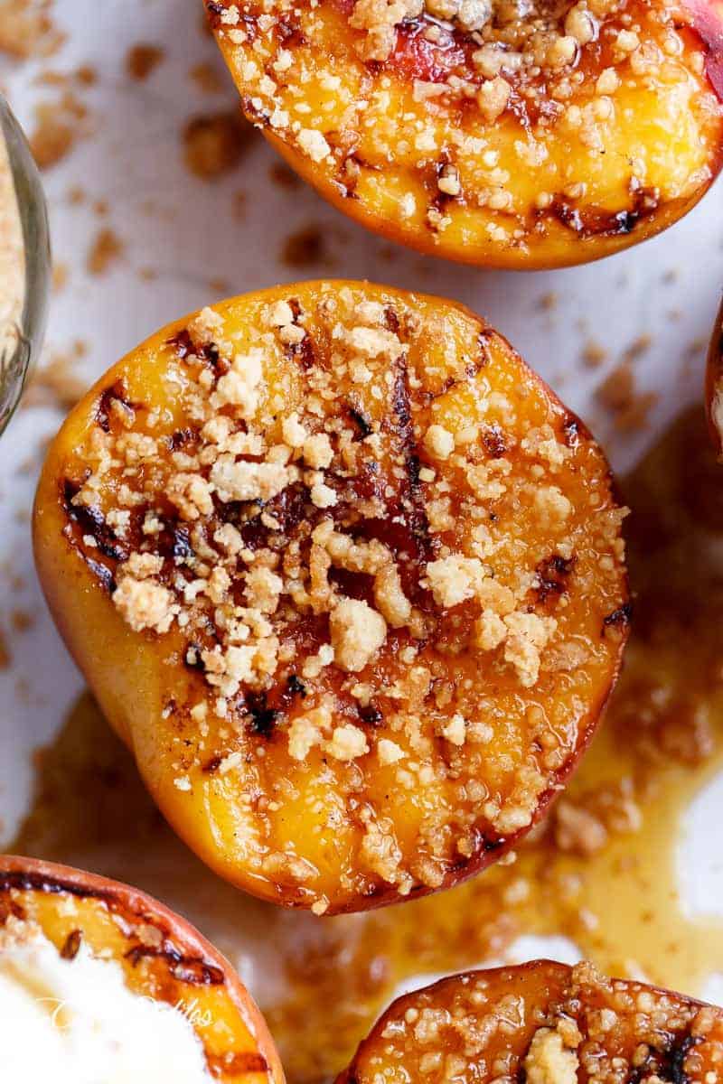 Maple Grilled Peaches With An Almond Cookie Crumb Maple Grilled Peaches  Almond Cookie Crumb