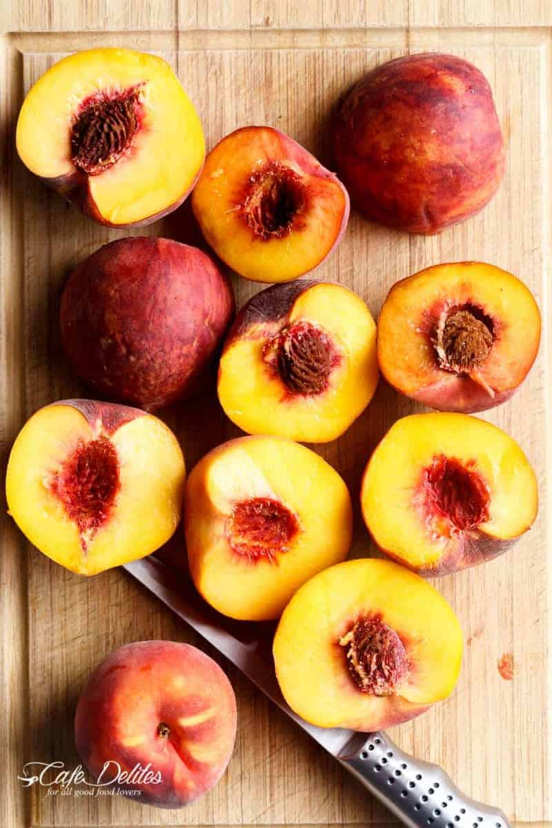 Maple Grilled Peaches With An Almond Cookie Crumb | https://cafedelites.com