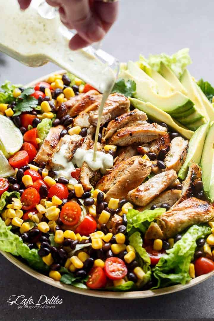 Southwestern Chicken Salad With A Low Fat Creamy Dressing | https://cafedelites.com