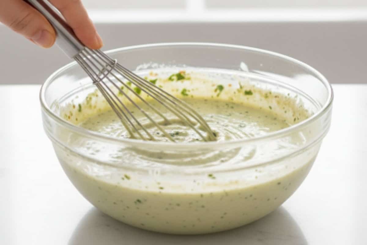 Take the reserved marinade and stir in the Greek yogurt and whisk.
