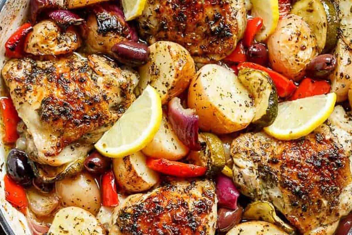 Close-up shot of Garlic Lemon Herb Chicken.