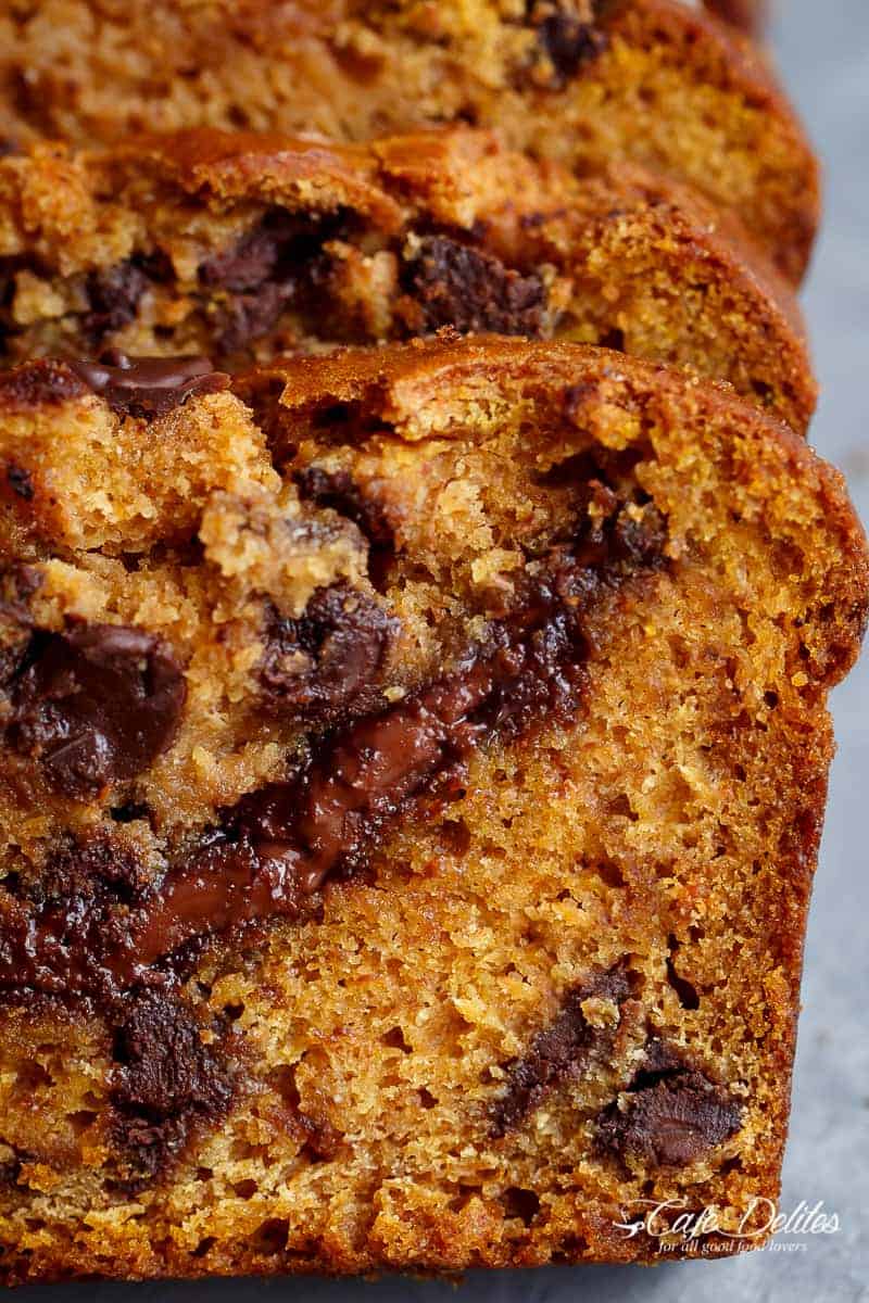 Nutella Pumpkin Chocolate Chip Bread | https://cafedelites.com