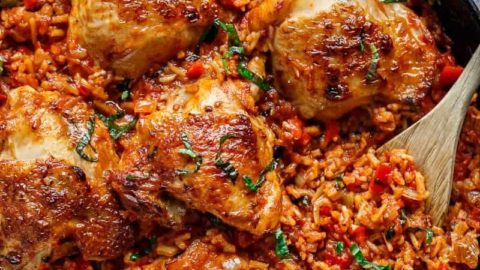 One Pan Tomato Basil Chicken and Rice