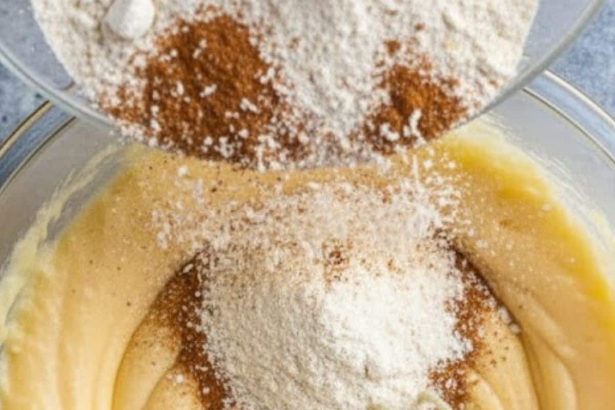 In a separate bowl, whisk flour, cinnamon, nutmeg, cloves, baking soda, and salt. Gradually mix the wet ingredients until combined.
