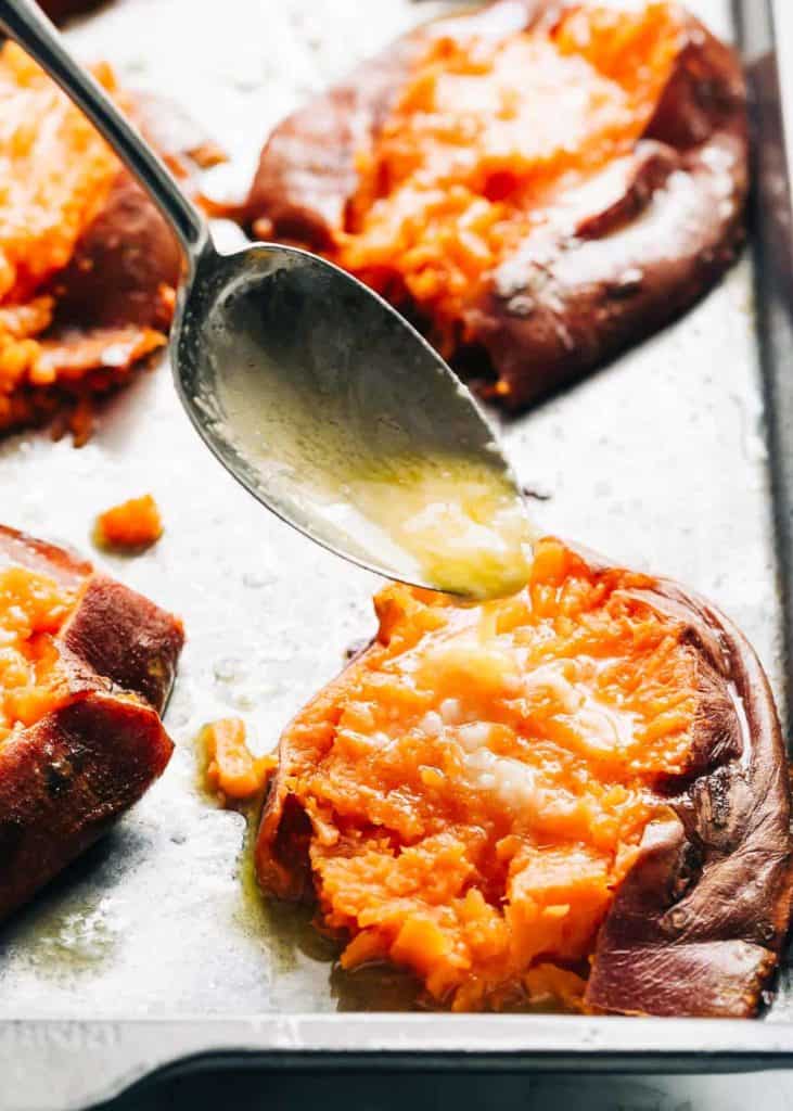 Garlic Butter Smashed Sweet Potatoes With Parmesan Cafe Delites