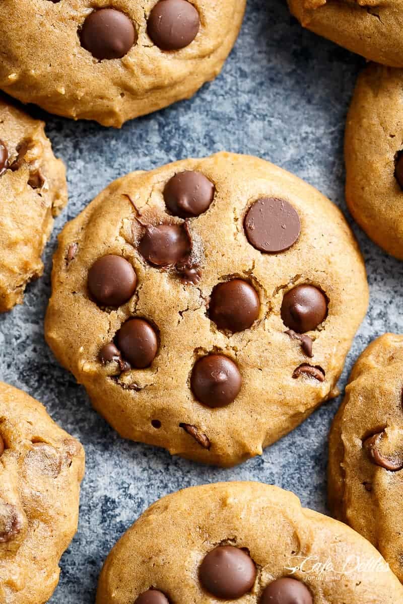 Soft Pumpkin Chocolate Chip Cookies | https://cafedelites.com