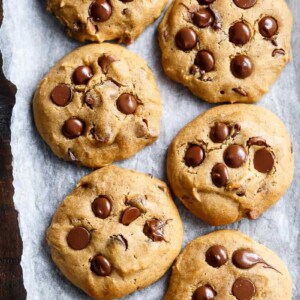 Soft Pumpkin Chocolate Chip Cookies on a baking tray