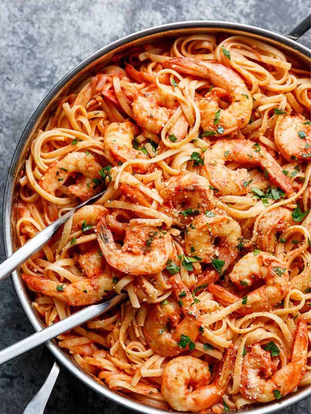 Creamy Tomato Garlic Butter Shrimp in a pan