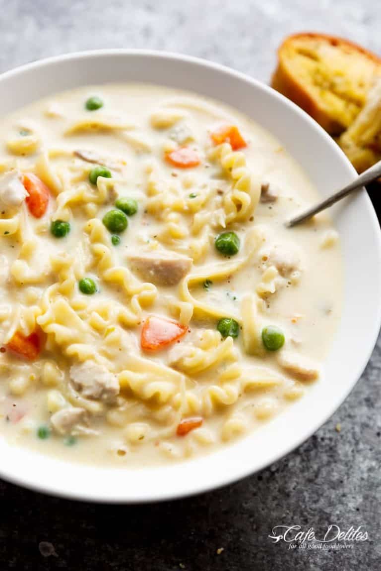 Creamy Chicken Noodle Soup (Lightened Up) - Cafe Delites