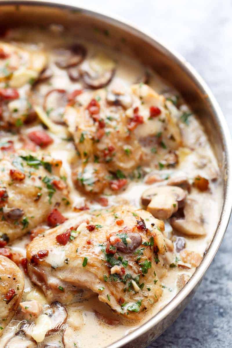 Creamy Garlic Parmesan Mushroom Chicken & Bacon - Cafe Delites