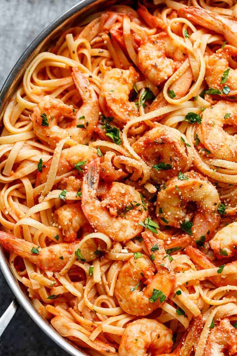 Creamy Tomato Garlic Butter Shrimp in a pan