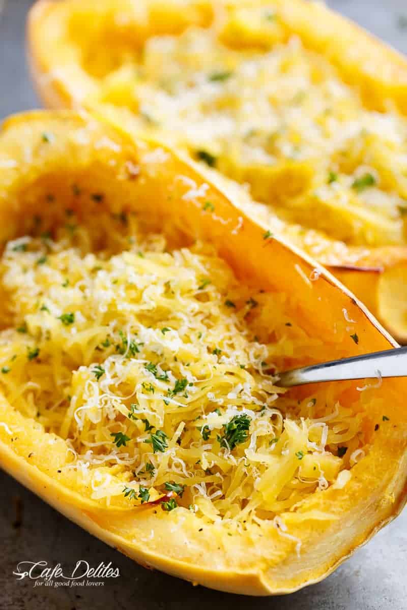 How To Cook Spaghetti Squash in the oven method OR microwave! A carb alternative dream come true! | cafedelites.com