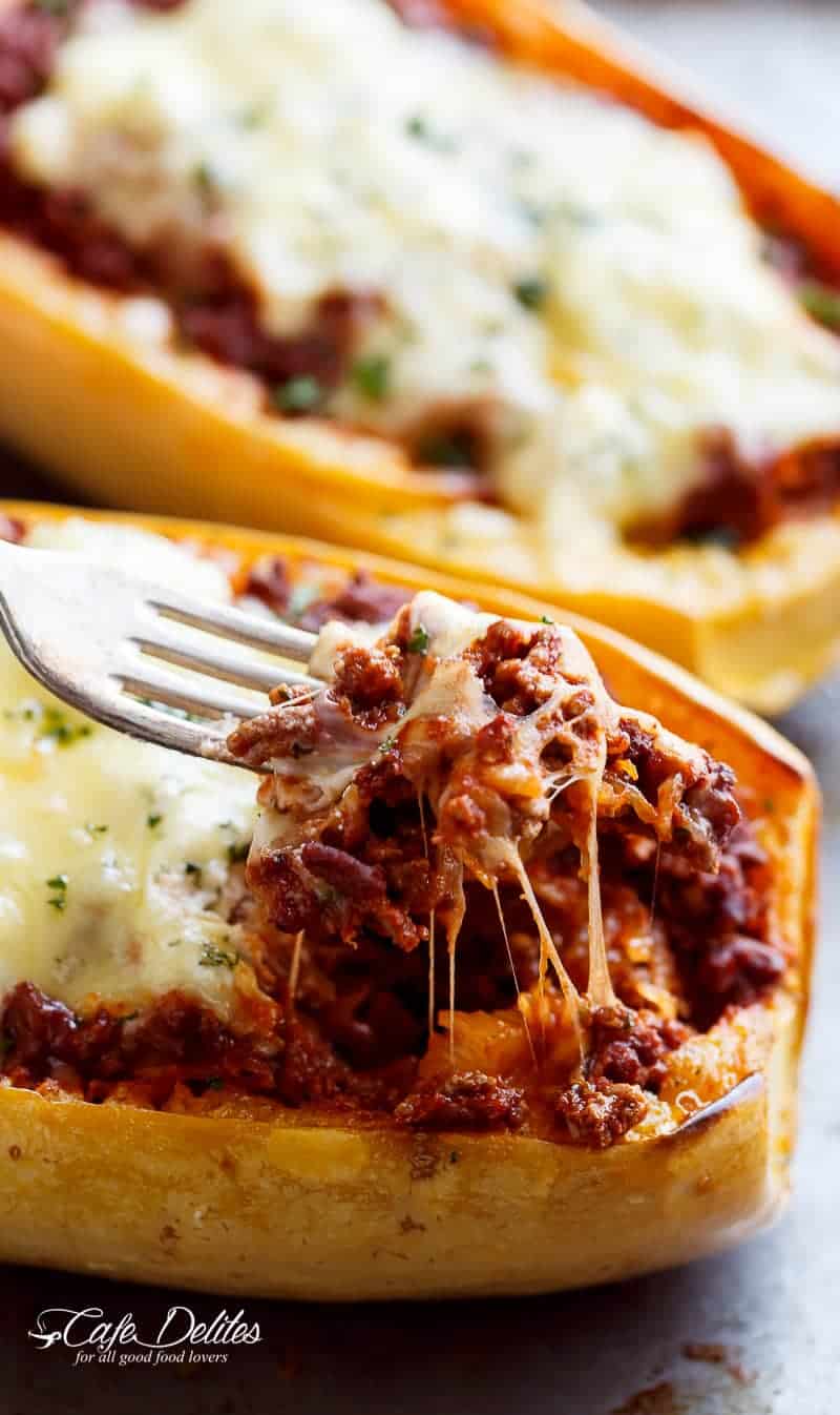 Spaghetti Squash Lasagna Boats | https://cafedelites.com