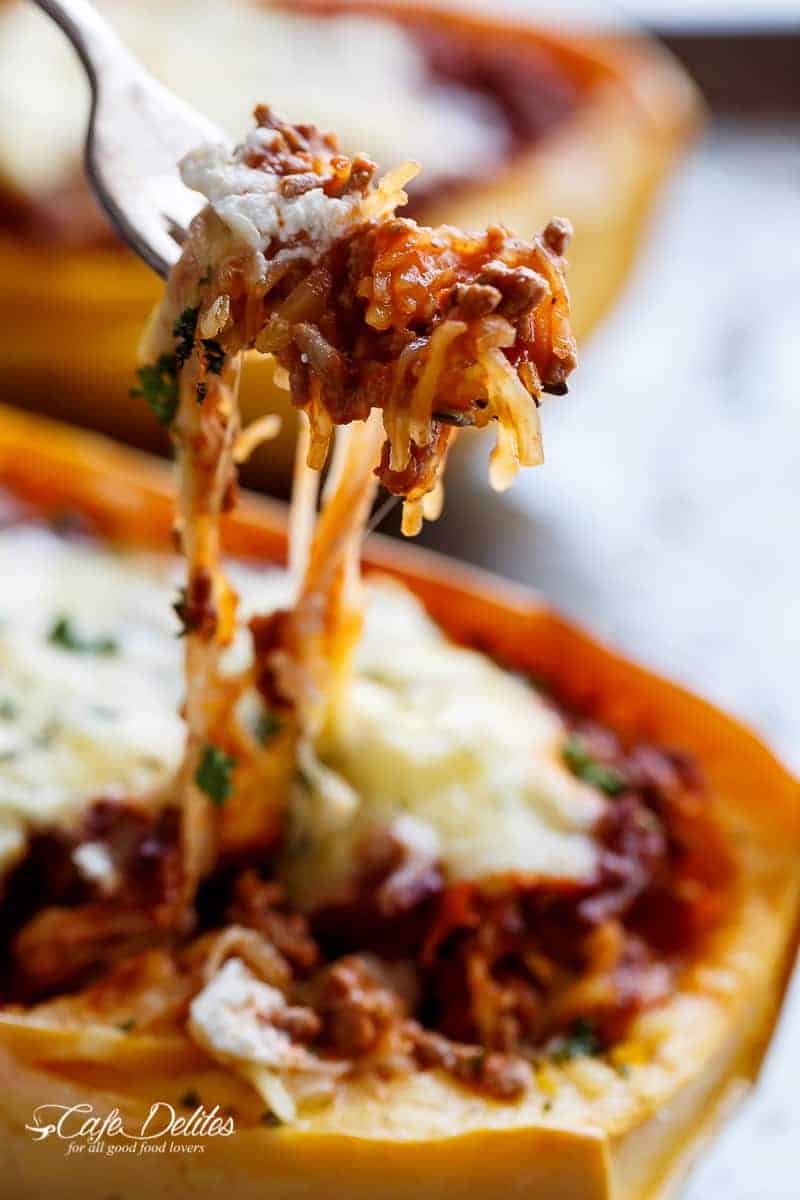 Spaghetti Squash Lasagna Boats | https://cafedelites.com