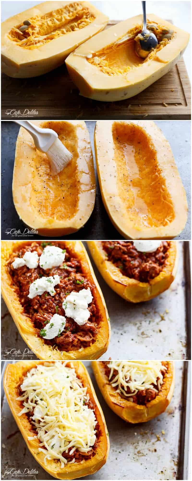 Spaghetti Squash Lasagna Boats | https://cafedelites.com