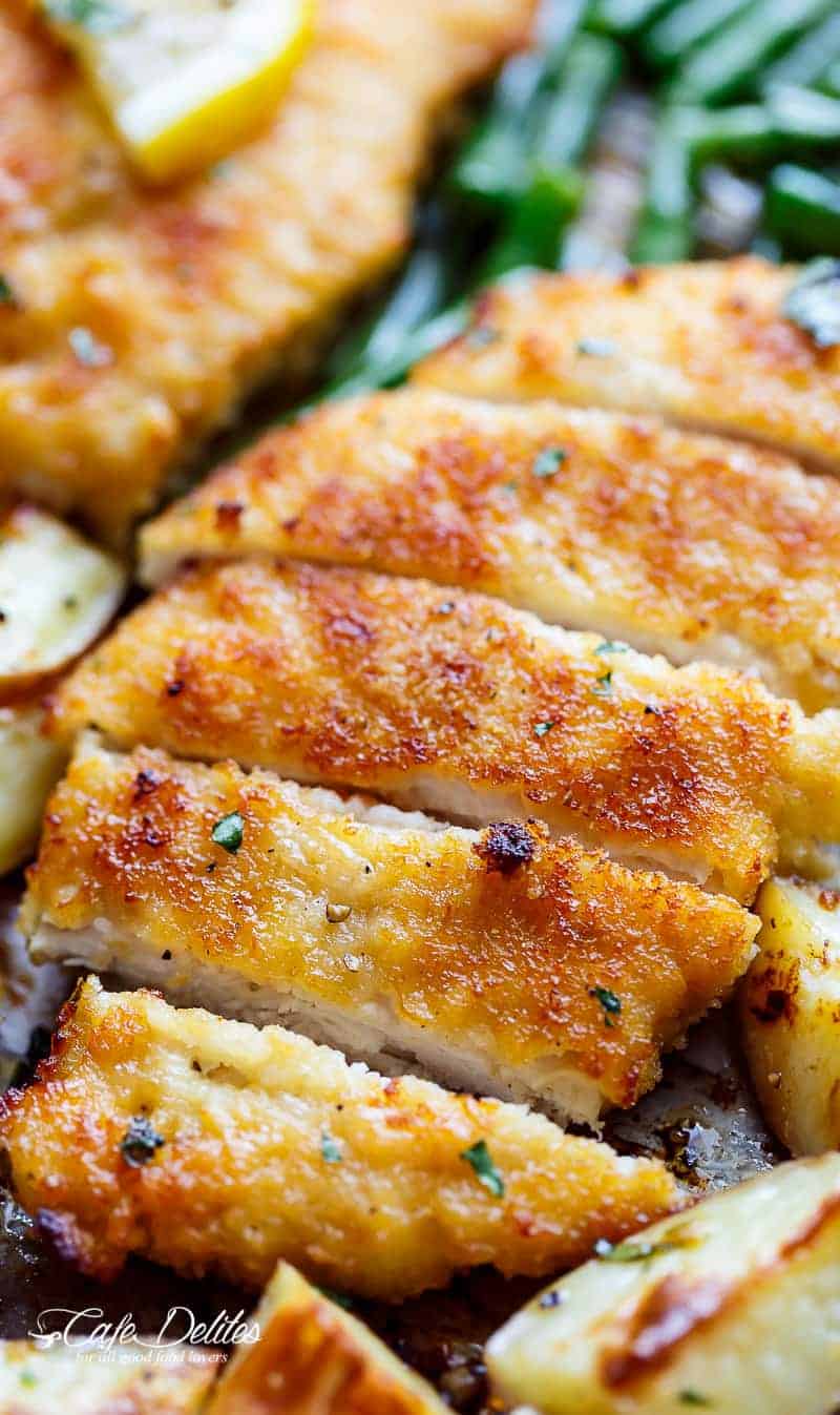 Oven baked and CRISPY Sheet Pan Lemon Parmesan Garlic Chicken  Sheet Pan Lemon Parmesan Garlic Chicken  Veggies