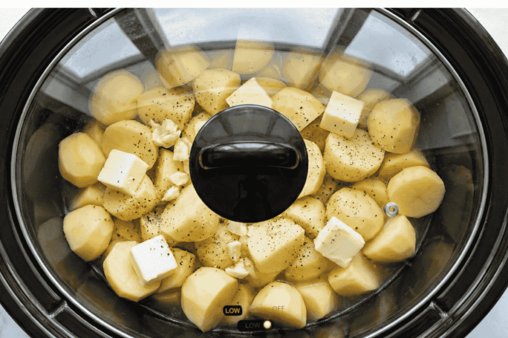 cooking the potatoes with the lid on slow cooking
