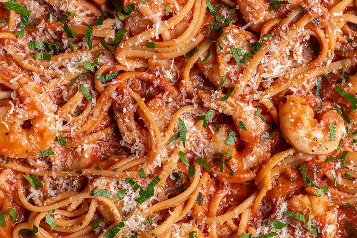 close up image of 15-Minute Creamy Tomato Garlic Butter Shrimp