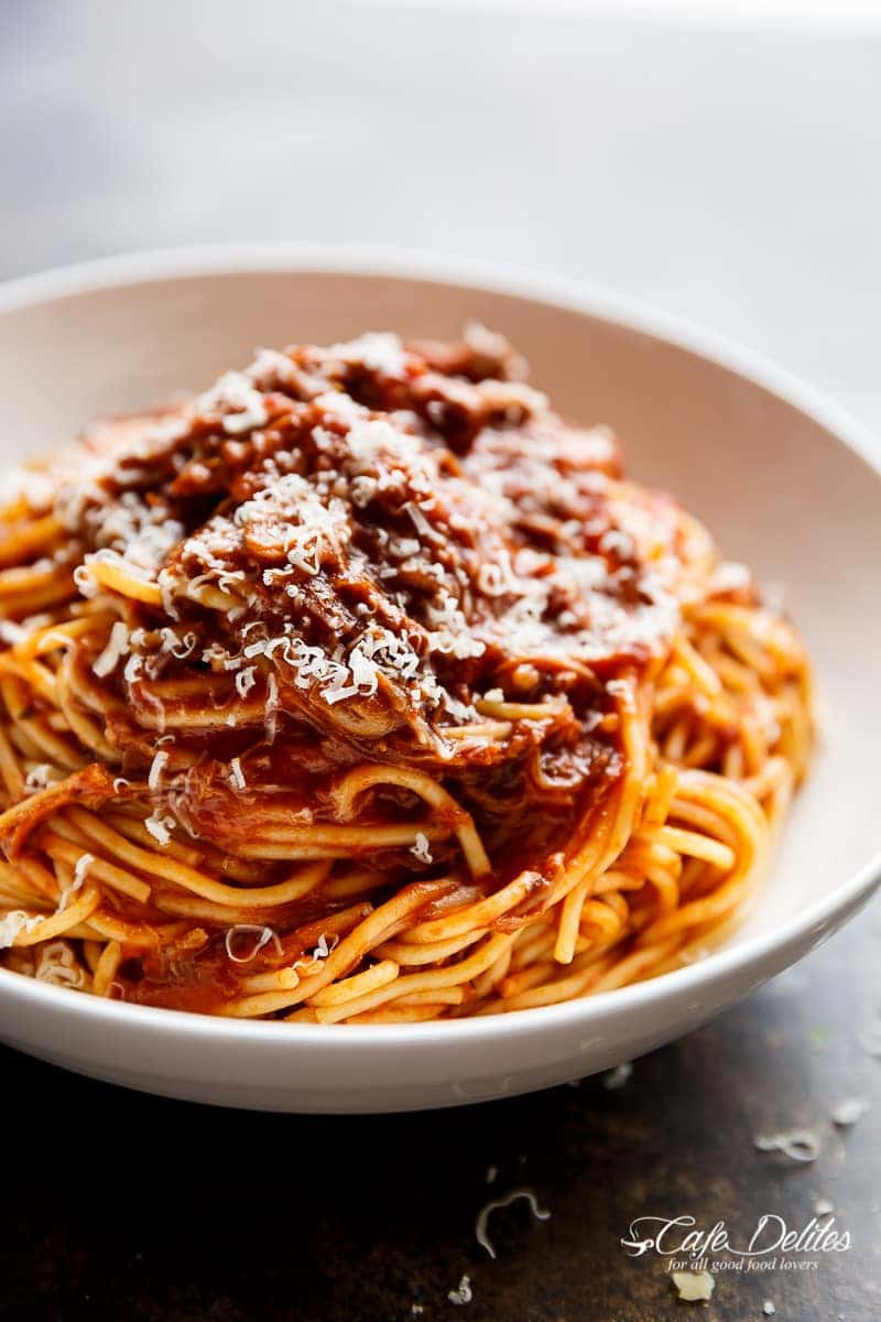 Slow Cooker Beef Ragu is a rich and tender, fall-apart tomato beef sauce. With all the magic happening in your slow cooker, come home to a satisfying, ready-made home cooked dinner! | https://cafedelites.com