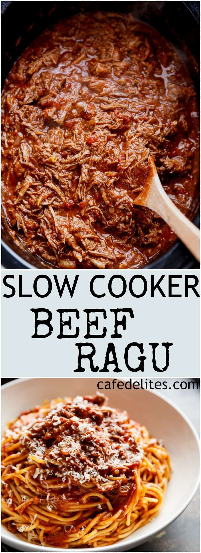 Slow Cooker Beef Ragu is a rich and tender, fall-apart tomato beef sauce. With all the magic happening in your slow cooker, come home to a satisfying, ready-made home cooked dinner! | https://cafedelites.com