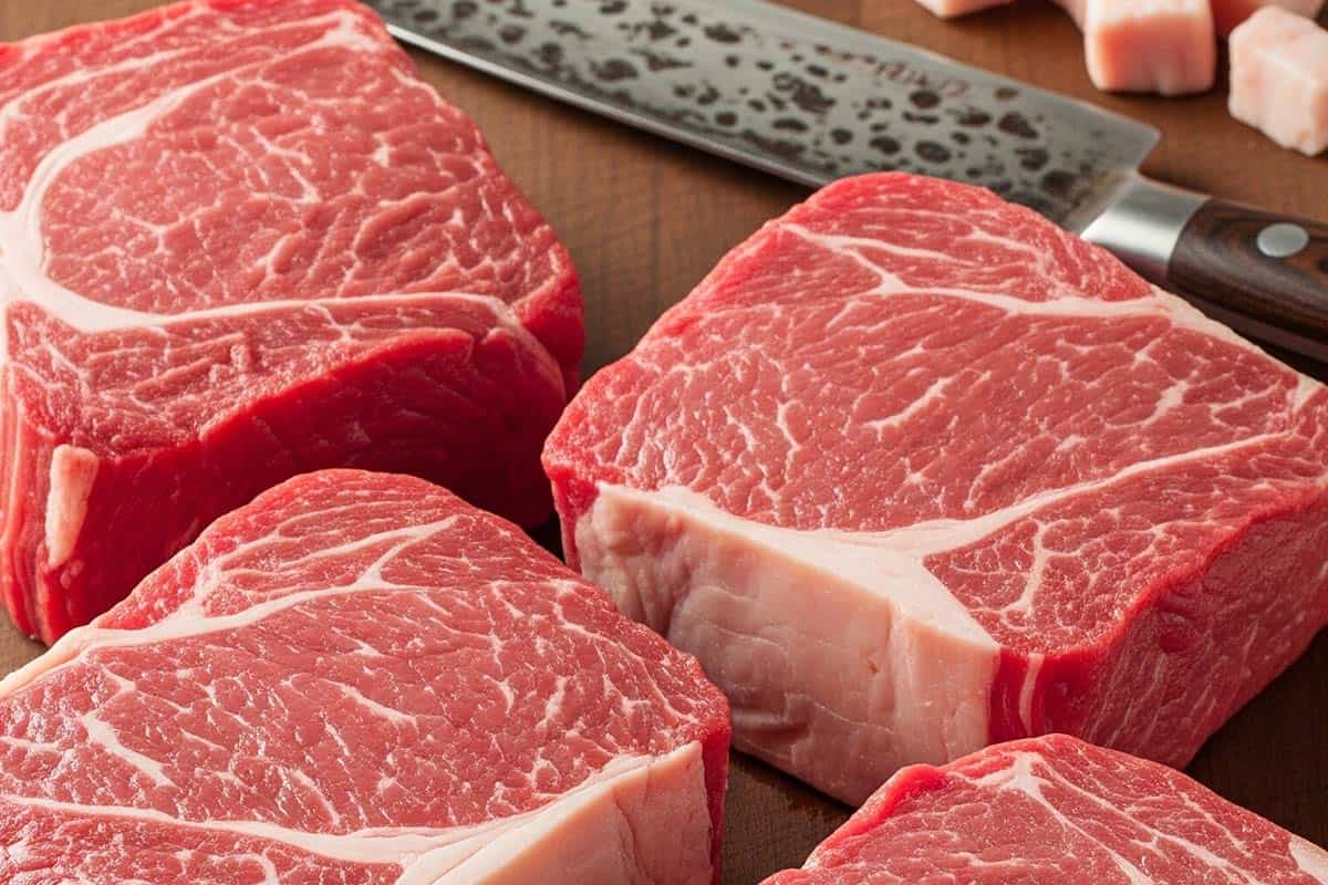 Beef cut into 4 large chunks.