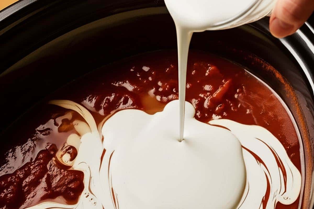 Pouring the cornstarch slurry.