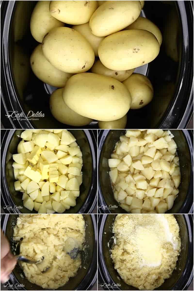 Creamy Slow Cooker Mashed Potatoes | https://cafedelites.com