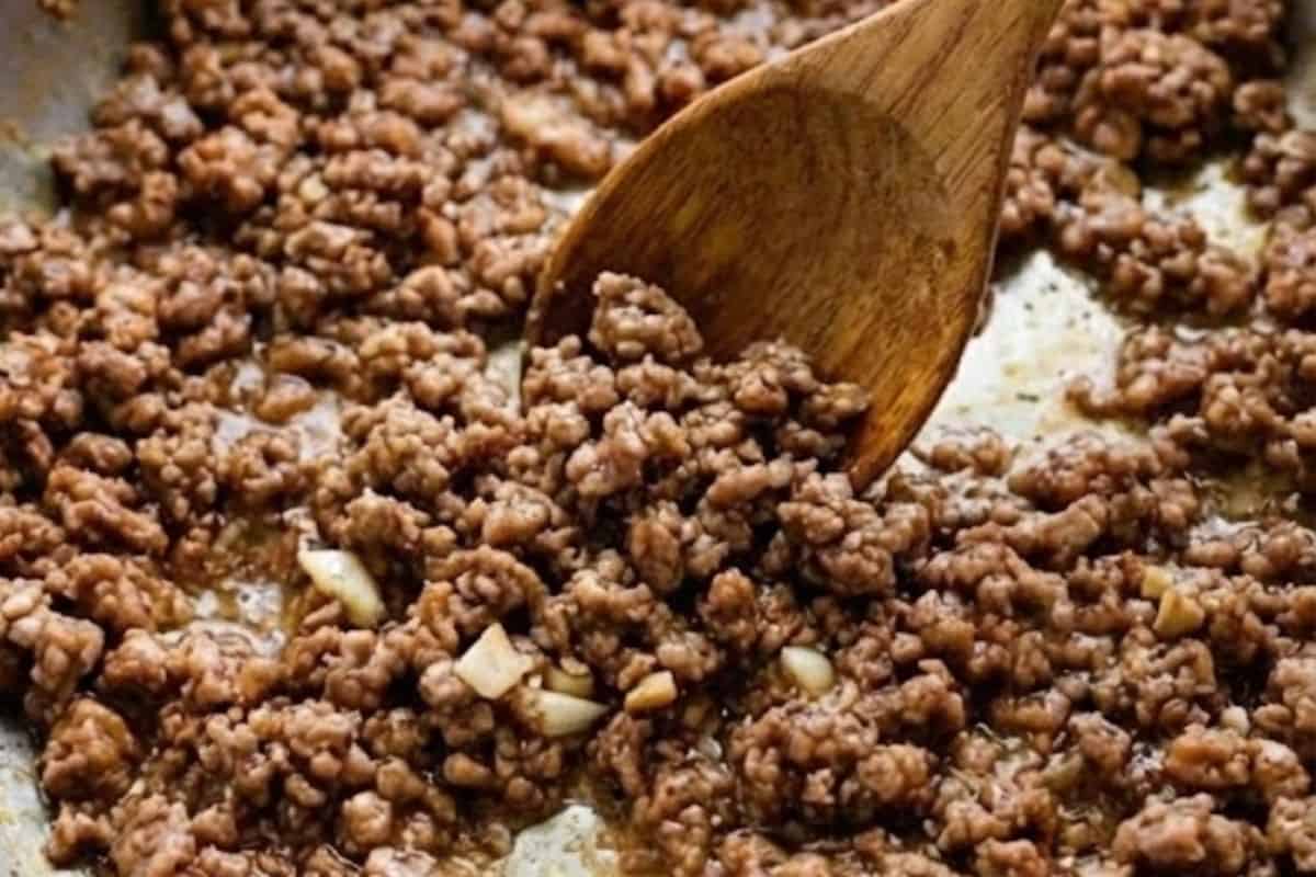 Add the ground meat and cook until fully browned - 6