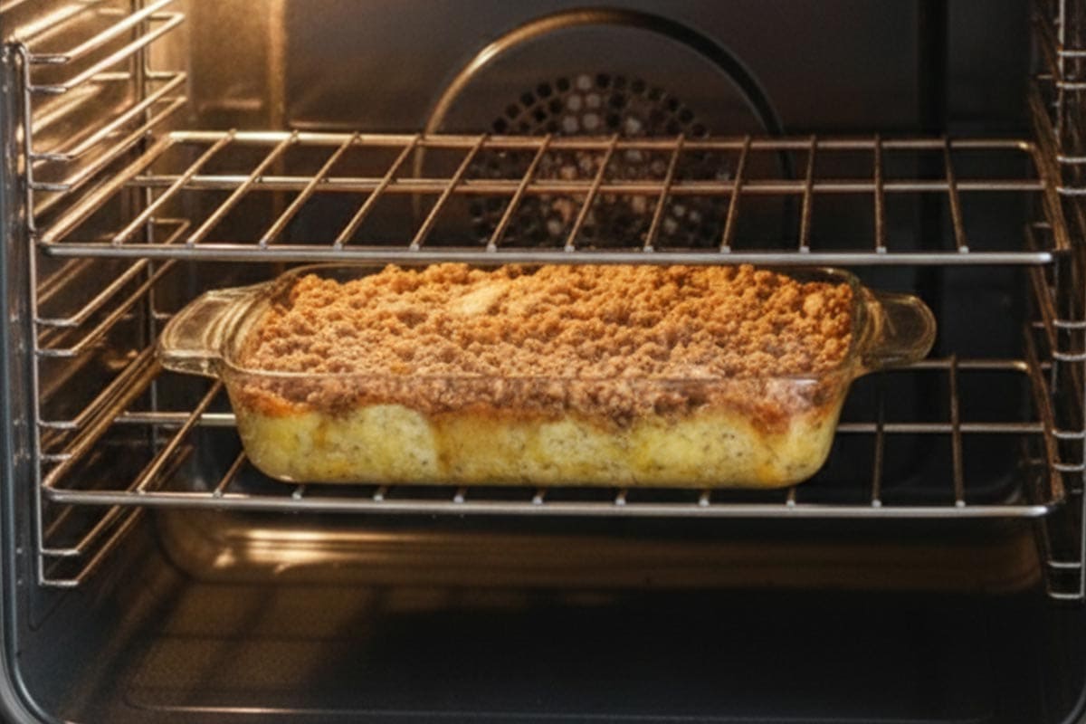 Baking the dish in the oven.