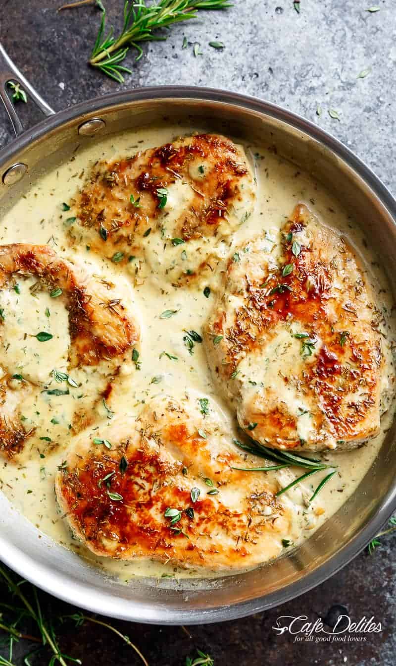 Quick And Easy Creamy Herb Chicken, filled with so much flavour, ready and on your table in 15 minutes! You won't believe how easy this is! | http://cafedelites.com