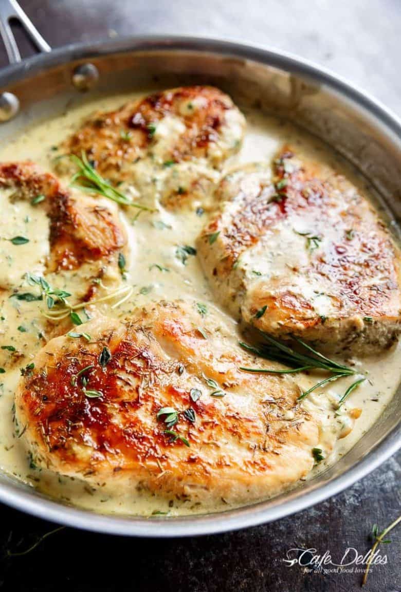 Quick And Easy Creamy Herb Chicken, filled with so much flavour, ready and on your table in 15 minutes! You won't believe how easy this is! | http://cafedelites.com