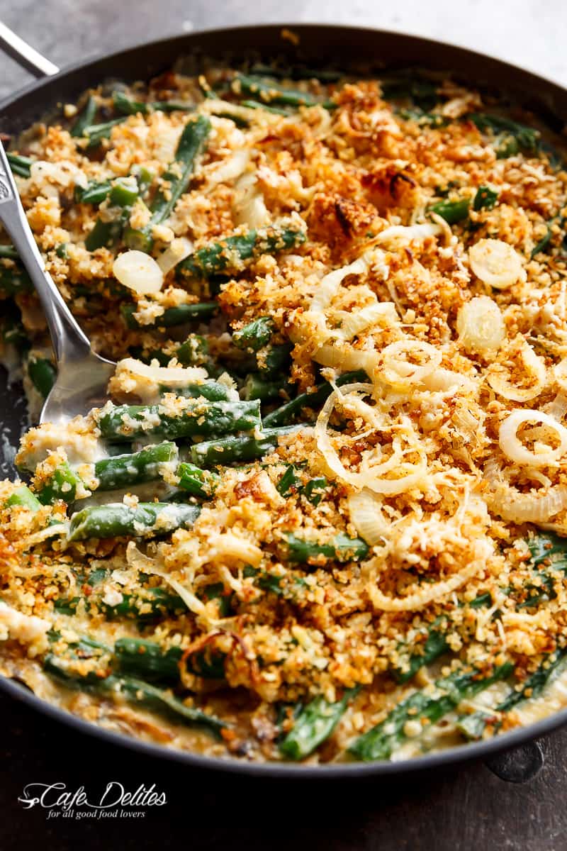 Stove Top Green Bean Parmesan Casserole | https://cafedelites.com