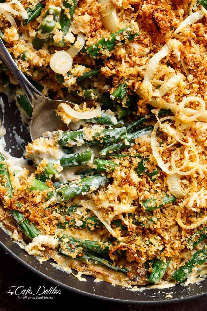 Stove Top Green Bean Parmesan Casserole | https://cafedelites.com